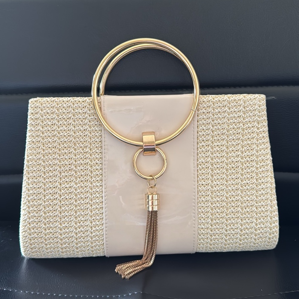 Cream and Gold Clutch with Tassel